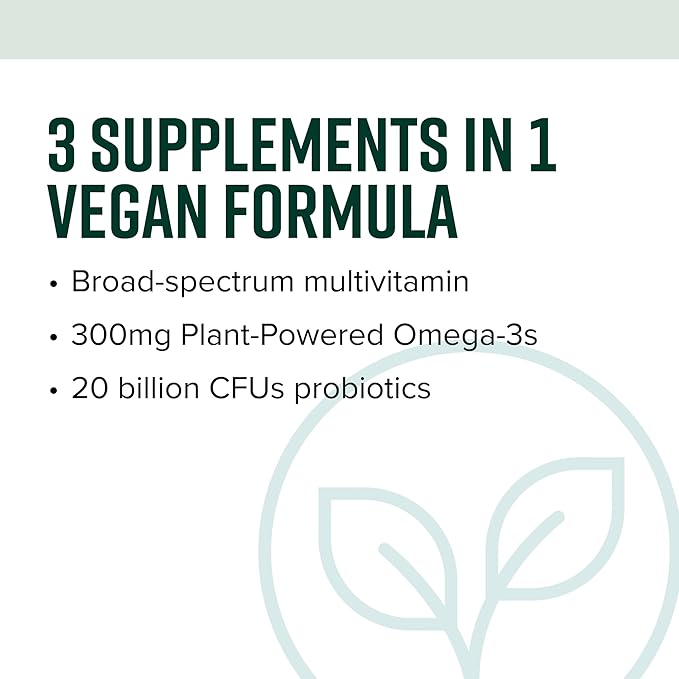 Vibrant Health、Trilogy Vegan、プロバイオティクス入りマルチビタミン（ビーガン藻類オイル由来オメガ-3、ビタミンA、B12、C、D3、E、セレン、マグネシウム、亜鉛の必須ブレンド配合）、30食分