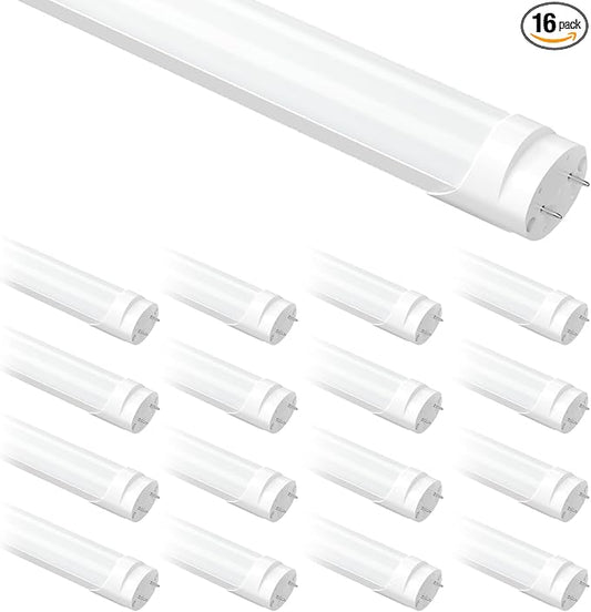 16-Pack Fluorescent Light Bulbs 48 inch, T8 LED Bulb 4 Foot Type A+B Replacement for F32T8 or F40T12 Tube, 24W 3200LM 6000K Daylight White, Double or Single End Powered