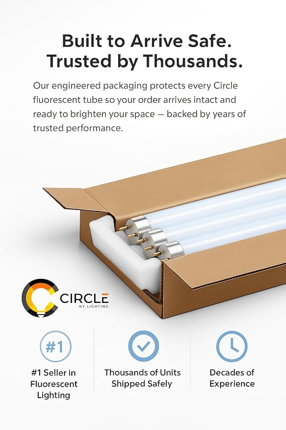 Circle Lighting F32T8/SP41 32W 4FT T8 Fluorescent Tube 4100K Cool White – FO32 741 48 Inch Linear Fluorescent Light Bulb, G13 Medium Bi-Pin Base, Replacement for F32T8 Lamps – 6 Pack