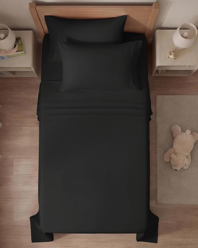 Twin 4 Piece Sheet Set - Comfy Breathable & Cooling - Ultra Soft Hotel Luxury Bedding Set with 8-16 Inch Deep Pockets - 1 Flat & 1 Fitted Sheet & 2 Pillowcases - Cozy, Wrinkle Free & Easy Care - Black