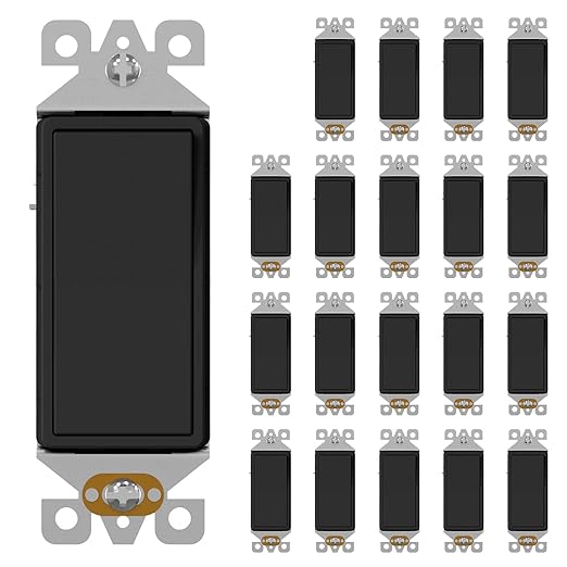 AIDA Matte Black Single Pole Decorator Light Switch, 15Amp, 120/277V, Decorative Paddle Rocker Switch Replacement, Electrical Wall Switch,Residential/Commercial Grade, UL/CUL (20 Pack)