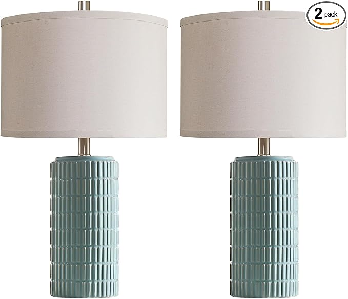 AIEAMPDO 23" Set of 2 Ceramic Table Lamps for Living Room Bedroom, Modern Nightstand Desk Lamp for Entryway, Office, Study Room, 2 LED Bulbs Included