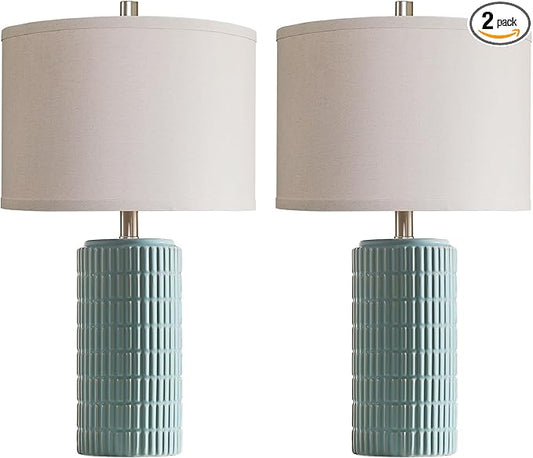 AIEAMPDO 23" Set of 2 Ceramic Table Lamps for Living Room Bedroom, Modern Nightstand Desk Lamp for Entryway, Office, Study Room, 2 LED Bulbs Included