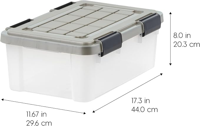 IRIS USA 16 Qt Storage Bins with Gasket Seal Lid, 3 Pack - BPA-Free, Heavy Duty Moving Containers Tight Latch, Weather Proof Tote, WEATHERPRO - Clear/Chrome