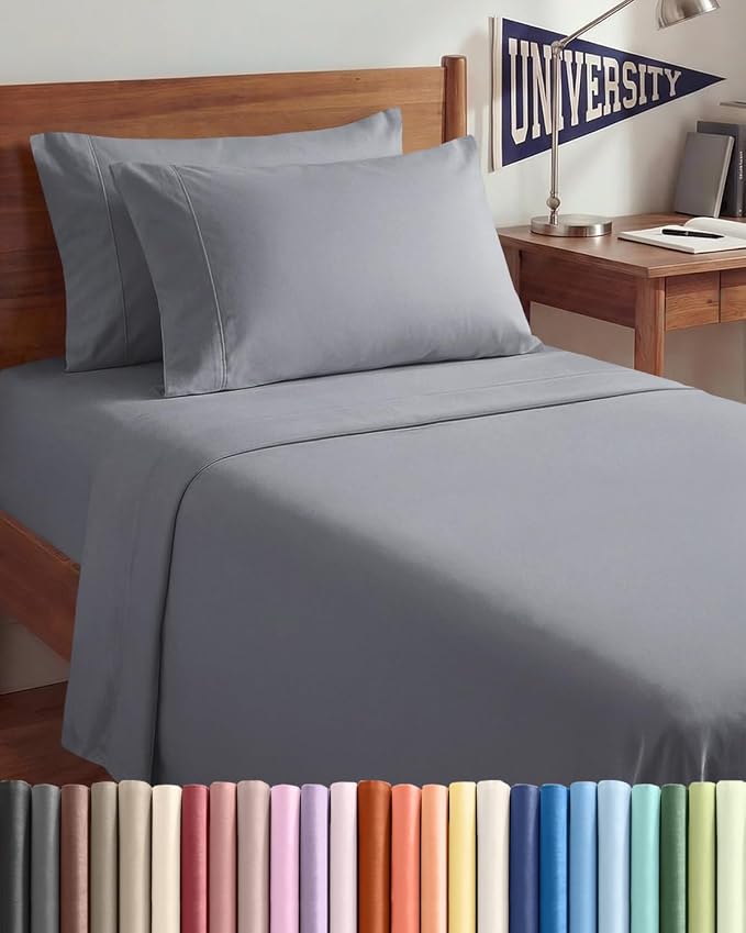 Twin XL 4 Piece Sheet Set - Comfy Breathable & Cooling - Ultra Soft Hotel Luxury Bedding Set w/ 8-16 Inch Deep Pockets - 1 Flat & 1 Fitted Sheet & 2 Pillowcases - Wrinkle Free & Easy Care - Steel Blue