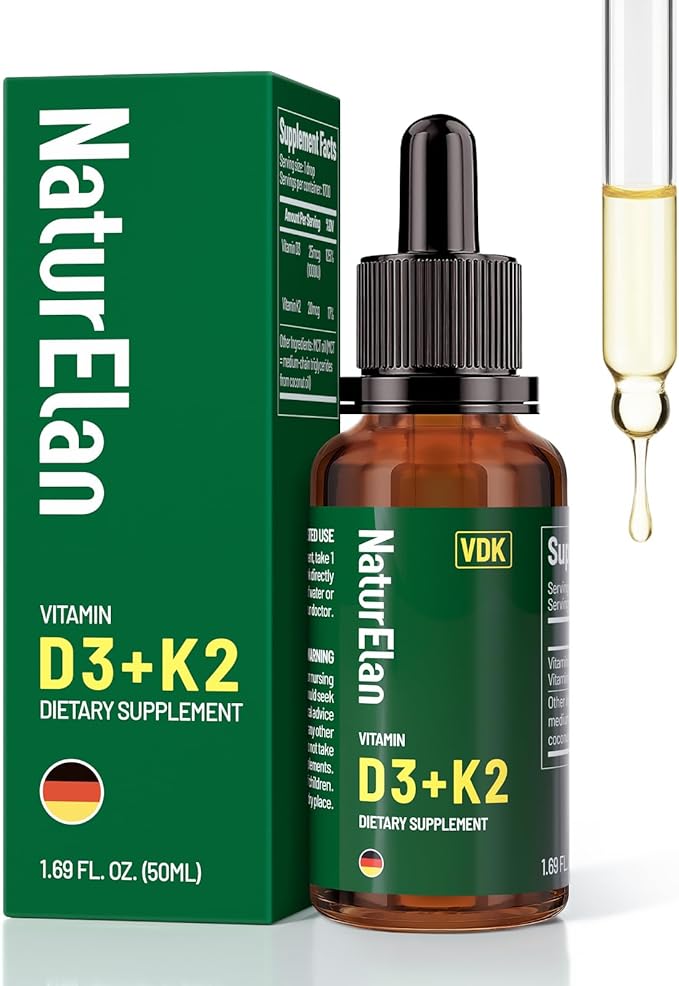 Vitamin D3 K2 Drops - 1000 IU Vitamin D + 20mcg K2(MK-7), 1.69 Fl Oz(1700 Servings), with MCT Oil, Supports Bone, Immune, Heart & Teeth Health, Third-Party Tested, Vegan, Non-GMO, Gluten Free