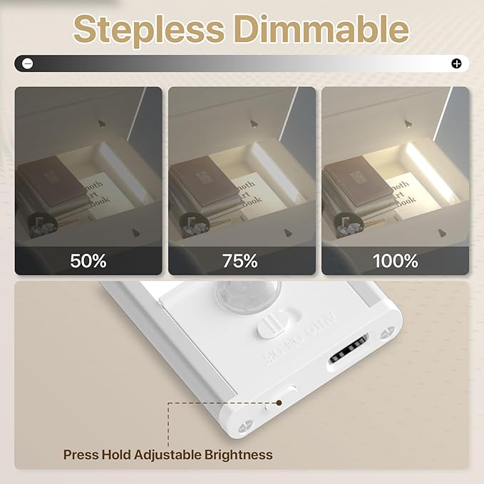 ORALUCE Under Cabinet Lighting Rechargeable Magnetic, 8inch LED Motion Sensor Light Indoor Battery Operated 3 Color Dimmable, Wireless Closet Lights for Kitchen Counter Stairs, 4 Pack