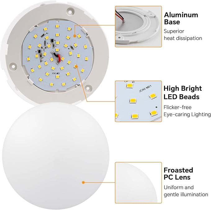 acegoo 12V LED Ceiling Dome Light, RV Interior Puck Light, 12 Volt Overhead Panel Light for Motorhome Travel Trailer Camper Van Boat, CRI 90+ Surface Mount DC 12V 6-Pack (5000K Cool White)
