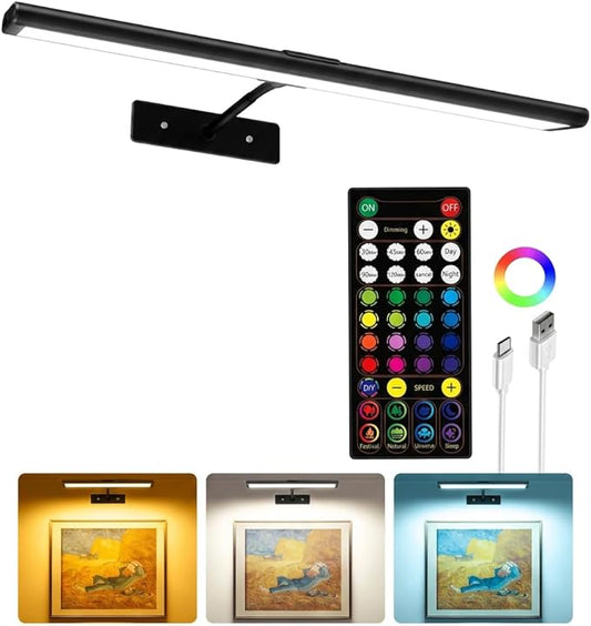 EZVALO Picture Light for Wall, 4800mAh Rechargeable Wireless Battery Lights for Painting, 16In Dimmable Magnetic LED RGB Art Display Light, Colors Temperatures, for Gallery, Living Room, Hallway