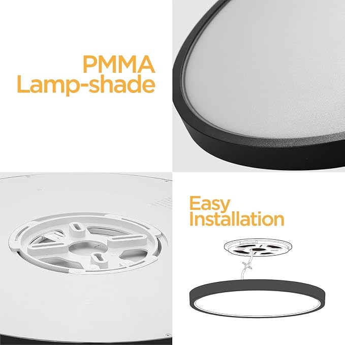TALOYA 6-Pack 15.8" LED Flush Mount Ceiling Light Fixture,24W 5CCT,Black | 100–240 VAC Input,Edge-Lit LED Modern Ceiling Lamp for Living Room,Bedroom,Hallway,Kitchens