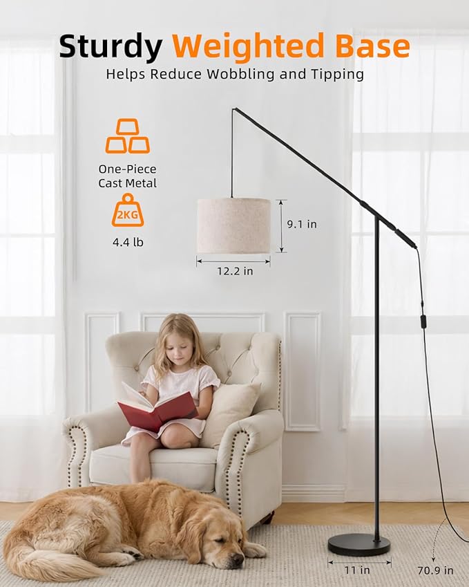 Arc Floor Lamp for Living Room, Dimmable Standing Lamp with Remote, Brightness & Color Temp Adjustable, Height Adjustable Arched Reading Light with LED Bulb, Black Tall Pole Lamp for Bedroom, Office
