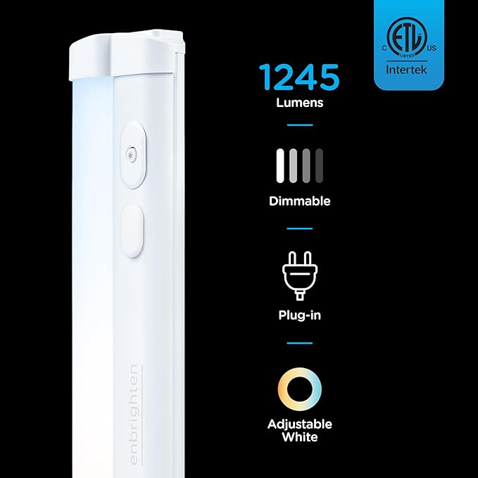 Enbrighten 18 inch Plug-in Under Cabinet Lights, 1245 Lumens, Five White Settings from (2700K-6500K), Full Range Dimmable, One-Touch Sync Control, Linkable Under Counter Lights for Kitchen 82785-T1