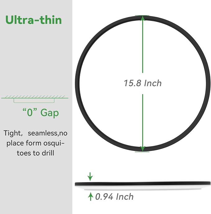 hepside 15.8INCH Big Dimmable Flush Mount Ceiling Light Fixture Black, 3CCT 3000/4500/6000K Ceiling Lamp, 36W 4200LM Super Bright Low Profile Light for Bedroom, Kitchen, Bathroom, Hallway