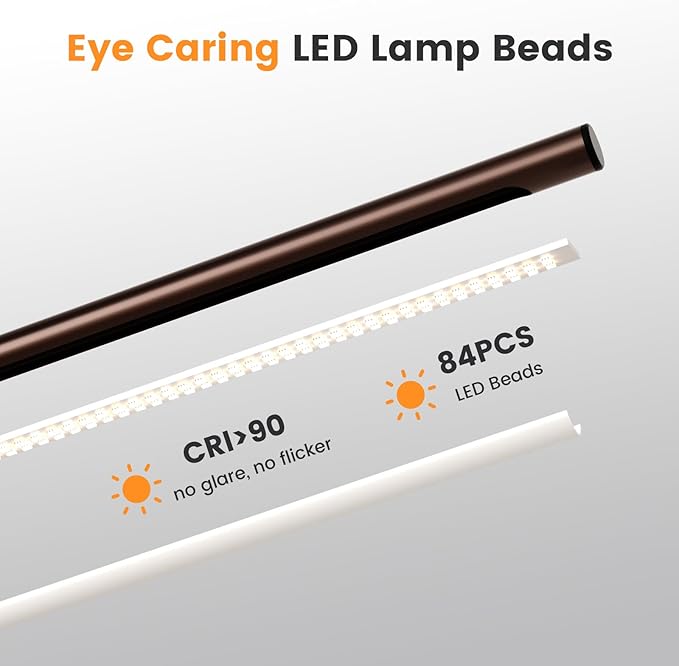 Brown LED Desk Lamp - 16" Foldable Metal Desk Light with Base, 15W, 1200LM, Dimmable Color Changing Table Lamp for Reading Study, Modern Table Lamp for Home Office Laptop College Dorm