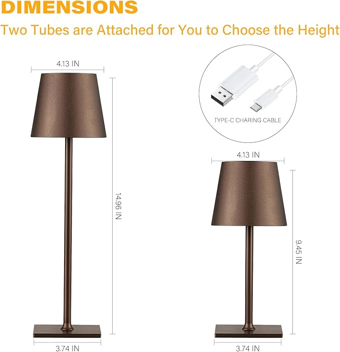 CHLORANTHUS 2 Pack Cordless Table Lamps, 3 Colors Stepless Dimming, 5000mAh Rechargeable Battery LED Desk Lamp for Bedroom/Couple Dinner/Desk/Cafe/Dining Room/Terrace