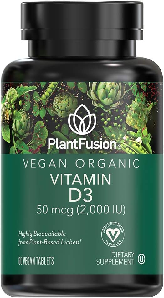 PlantFusion ビーガン ビタミンD3 2000IU、オーガニックビタミンD3、Vitashine植物性地衣類由来、免疫と骨の健康をサポート、60錠