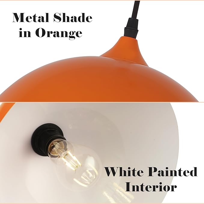 Orange Pendant Lights, 11.8" Kitchen Pendant Light 3 Pack, Industrial Pendant Light Fixtures for Kitchen Island, Farmhouse Pendant Lighting for Bedroom, Living Room, Cafe, Bar, Hallway