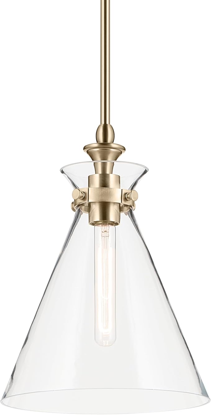 Kichler Laria 1-Light Pendant Light Fixture, Traditional Kitchen Island Hanging Light with Clear Glass in Champagne Bronze, Sloped Ceiling Compatible (14.5" x 10.5"), 52774CPZCLR