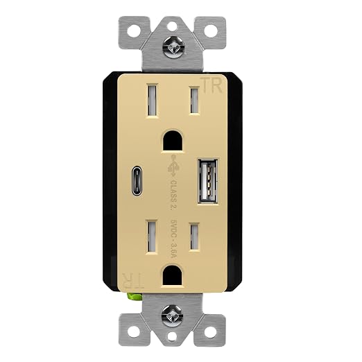 TOPGREENER USB Outlet, 4.2A Type C & Type A Wall Outlet, 15 Amp Tamper Resistant Receptacle Plug, Charging Power Outlet with USB Ports, UL Listed, TU21536AC-GDWSI, Gold
