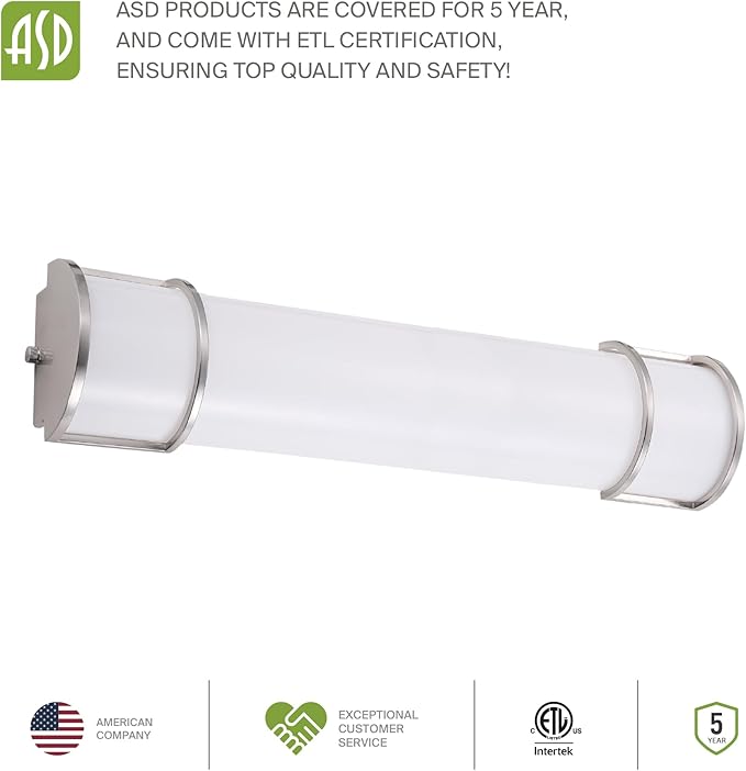ASD LED 30" Vanity Flush Mount Light Fixture, Linear Bathroom Lighting Bar | 3CCT, Dimmable, Energy Star, ETL Listed | 28W 2425LM 3000-5000K 120V | Long Bath Wall Sconce Over Mirror | Nickel, 4 Pack