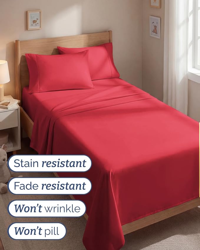 Twin 4 Piece Sheet Set - Comfy Breathable & Cooling - Ultra Soft Hotel Luxury Bedding Set with 8-16 Inch Deep Pockets - 1 Flat & 1 Fitted Sheet & 2 Pillowcases - Cozy, Wrinkle Free & Easy Care - Red