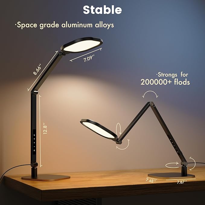 Desk Lamp for Home Office, 1200LM Computer Zoom Lighting with CRI >95, Memory & Timer Function, Dimmable Desktop Ring Light for Video Calls, Conference, Reading, Streaming, Podcasting, 3000K-6500K