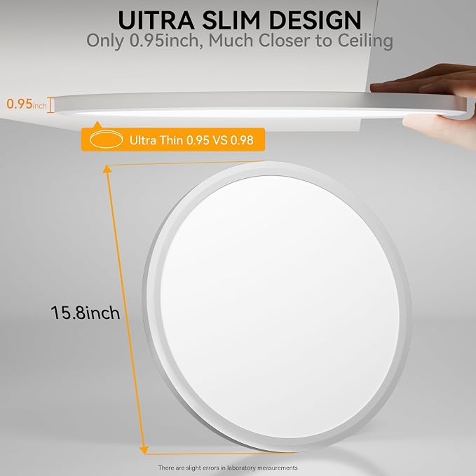 WKONCLDY 5CCT 3000k/3500K/4000K/5000k/6000k Selectable, Led Flush Mount Ceiling Light, 15.8 Inch 4800LM Round Modern Flat Panel,Super Slim for Living Dining Kitchen Bedroom Room