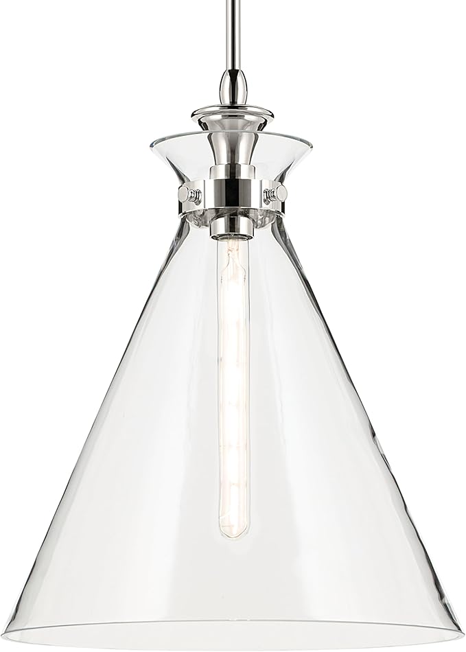Kichler Laria 1-Light Pendant Light Fixture with Clear Glass in Polished Nickel, Kitchen Island Hanging Light for Traditional Spaces, Sloped Ceiling Compatible (19.75" x 16"), 52775PNCLR