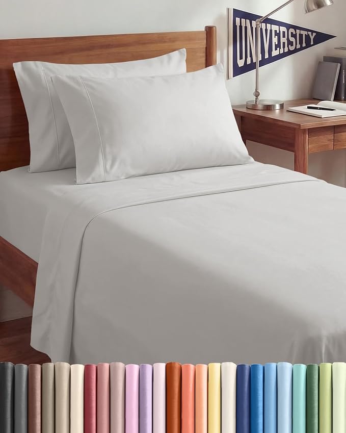Twin XL 4 Piece Sheet Set - Comfy Breathable & Cooling - Soft Hotel Luxury Bedding Set with 8-16 Inch Deep Pockets - 1 Flat & 1 Fitted Sheet & 2 Pillowcases - Wrinkle Free & Easy Care - French Grey
