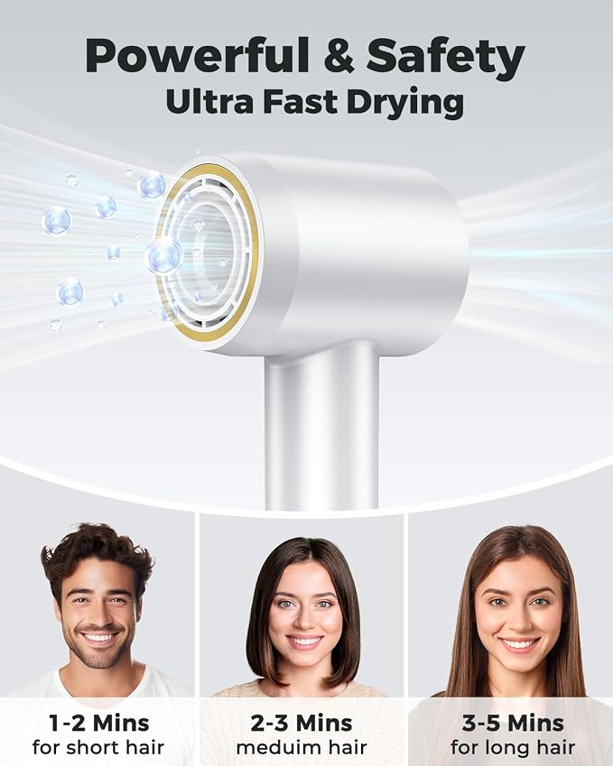 Bopcal Ionic Hair Dryer, 160000 RPM Brushless Motor, Smart Thermo-Control, Negative Ion Fast Drying, Quiet Lightweight Blow Dryer, Cold Air & 4 Heat Settings, for Home Travel Salon