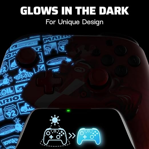 PDP Rematch Glow Wireless Gaming Controller Grand Prix Mario Switch 2, Lite | Works with Nintendo Switch OLED, Motion Controls, Rechargeable 40-Hr Battery, 2 Mappable Back Buttons, Grand Prix Mario Glow