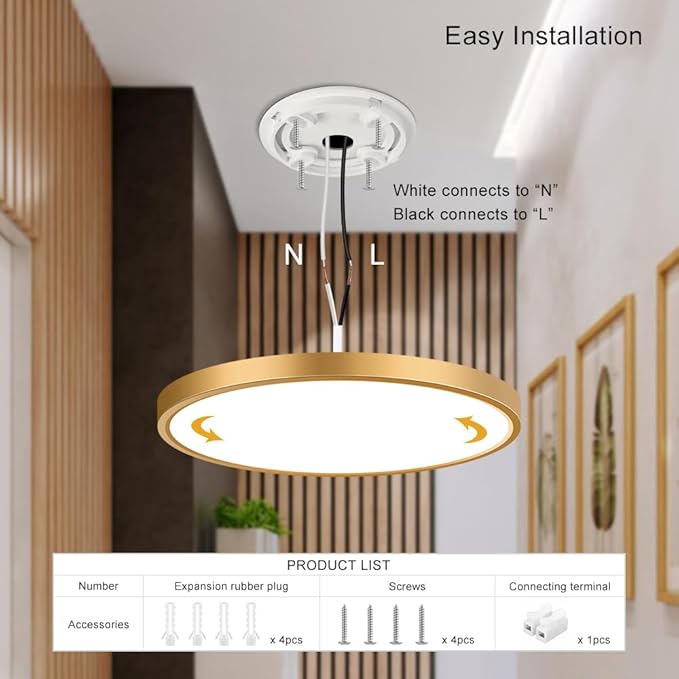 9 Inch Gold LED Flush Mount Ceiling Light, 18W 1800LM 3000K Warm White, Low Profile Round LED Ceiling Light Fixture for Bedroom, Closet, Hallway, Stairwell, Kitchen, Porch (2 Pack)