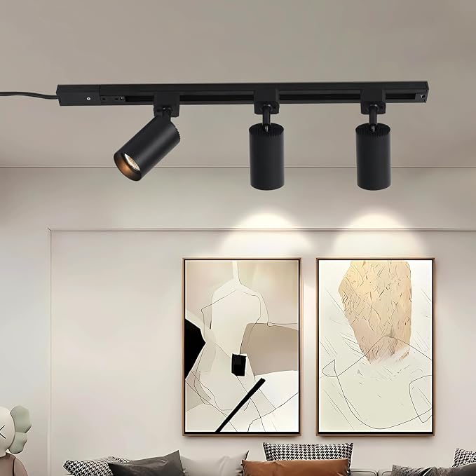 Plug in Track Lighting with Power Cord, 3-Light GU10 Track Lighting Kit with Track Rail, Modern Kitchen LED Lighting Fixtures Ceiling Wall Spot Light, 13FT Plug Cord, Black (No Bulbs)