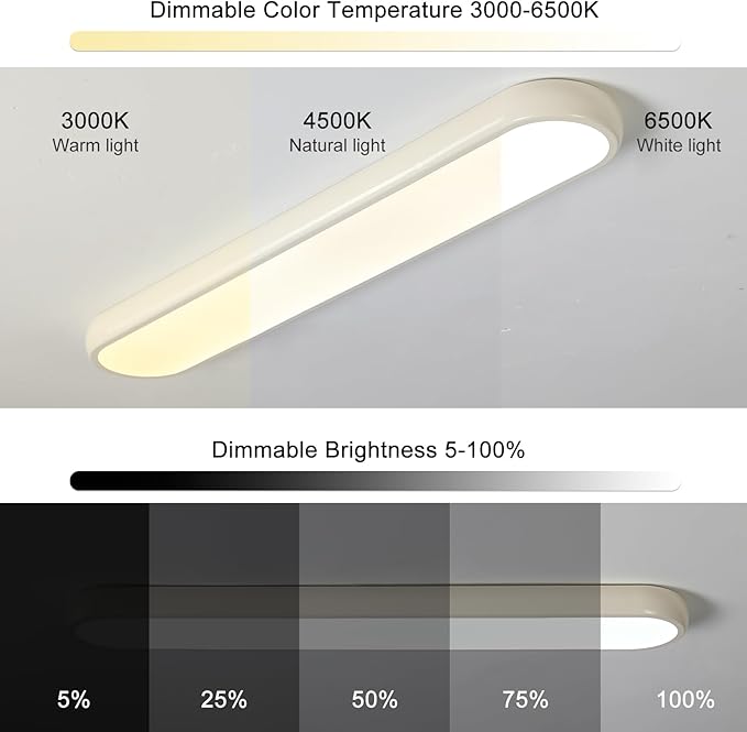 Qcyuui Dimmable LED Ceiling Light with Remote,39.4 in Long Ceiling Light Fixture,Modern Flush Mount Ceiling Lamp,Kitchen Lighting Fixtures Ceiling for Office Bedroom Hallway(Cream/48W)