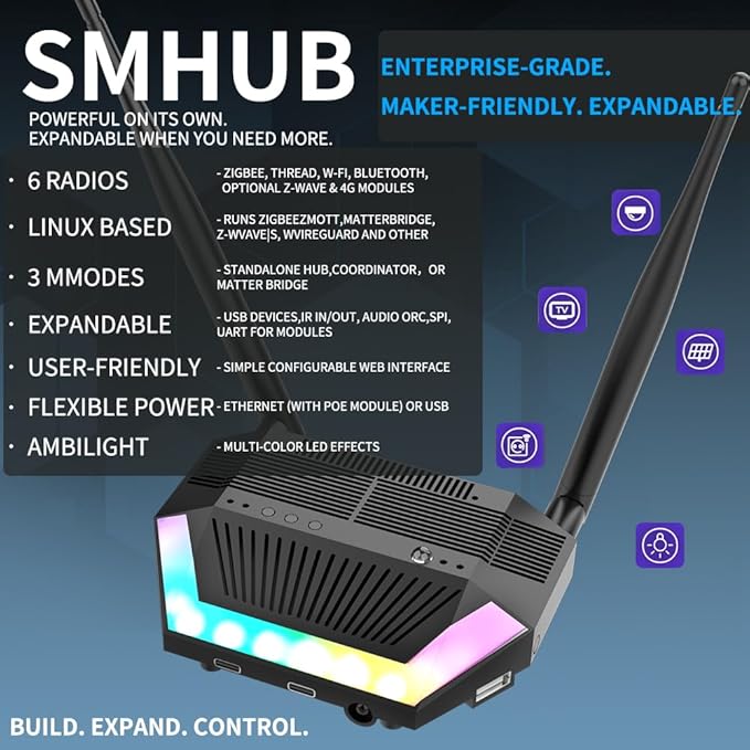 SMHUB Zigbee Smart Home Integrated Device Controller Coordinator Matter Bridge Triple in One with PoE,Universal Gateway for Home Assistant/Zigbee2MQTT/ZHA (SMHUB)