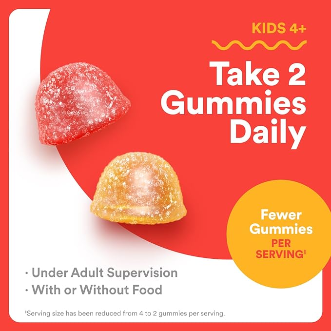 SmartyPants Kids Multivitamin Gummies - Improved Formula: Omega 3 (DHA/EPA), Vitamins D3, C, B12, B6, Vitamin A, K & Zinc, Gluten Free, Three Fruit Flavors, 80 Count (40 Day Supply)