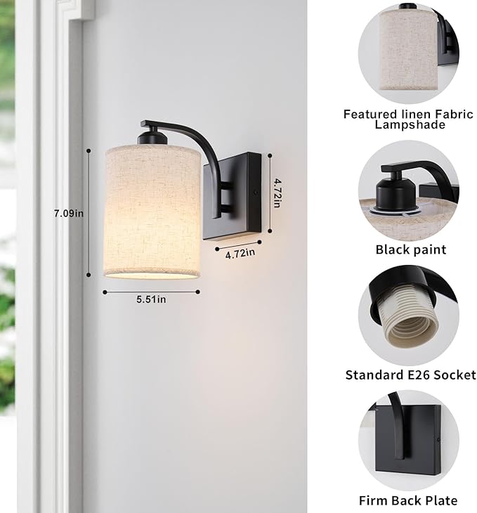 Powfloven Black Rechargeable Wall Sconces Set of 2 with Remote, Wireless Dimmable Battery Operated LED Wall Lights, Cordless Wall Lighting Lamp Fixture for Bedroom Living Room