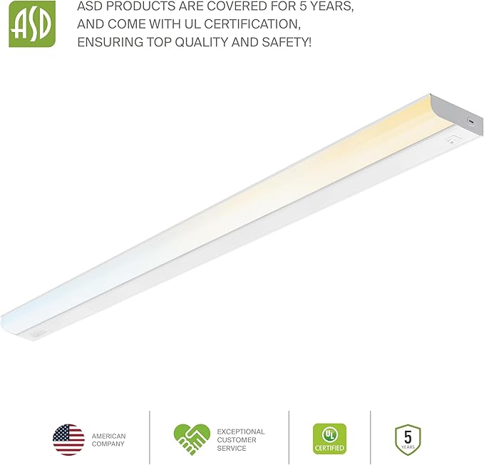 ASD LED Under Cabinet Lighting Hardwired, 48 Inch 24W 2700K-5000K Selectable, 2087LM, CRI90+, Direct Wire Linkable Under Counter Lights for Kitchen, Dimmable Under Cabinet Lights, White, UL, 6 Pack