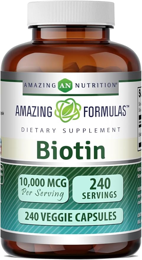 Amazing Formulas Biotin (Vitamin B7) 10,000 Mcg | Veggie Capsules Supplement | Non-GMO | Gluten-Free | Made in USA (1 Pack | 240 Count)
