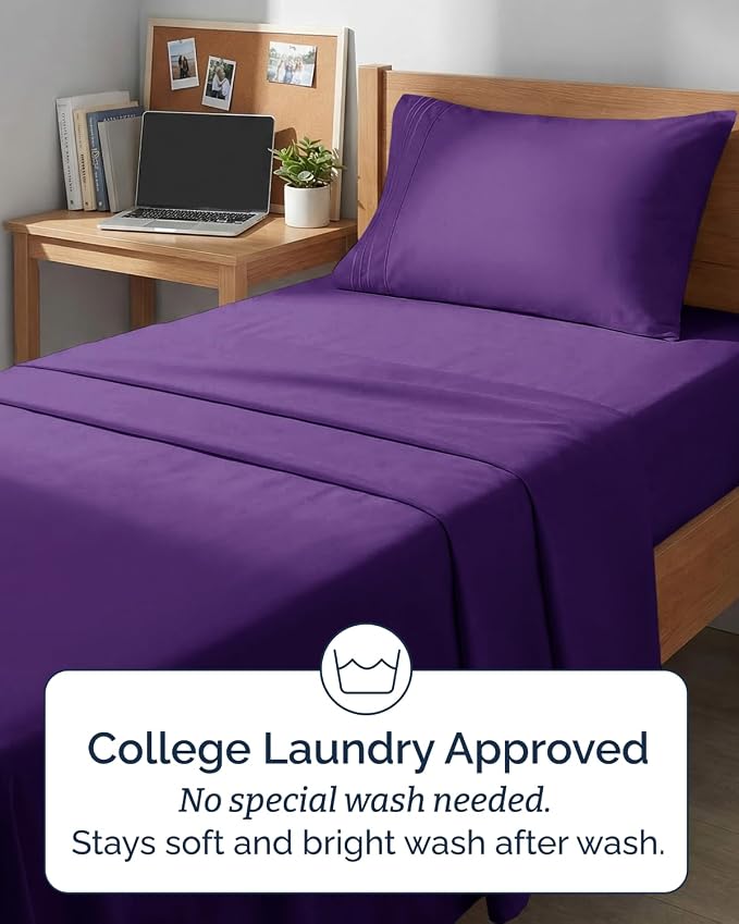 Twin XL 4 Piece Sheet Set - Comfy Breathable & Cooling - Ultra-Soft Hotel Luxury Bedding Set with 8-16 Inch Deep Pockets - 1 Flat & 1 Fitted Sheet & 2 Pillowcases - Wrinkle Free & Easy Care - Purple