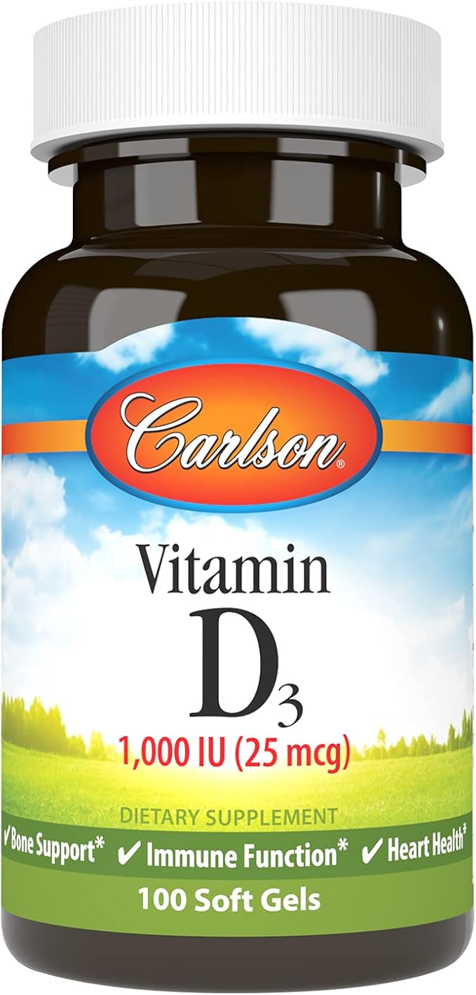 Carlson - ビタミンD3、1000 IU (25 mcg)、骨の健康、筋肉の健康、コレカルシフェロール、ビタミンDサプリメント、ビタミンD3ソフトジェル、100粒