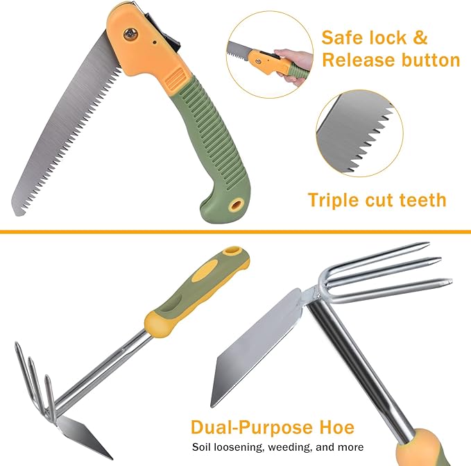 Garden Tool Set, WisaKey 9 Piece Stainless Steel Heavy Duty Gardening Hand Tools with Handle, Durable Garden Tool Bag, Gardening Gifts for Women and Men for Woman Mothers