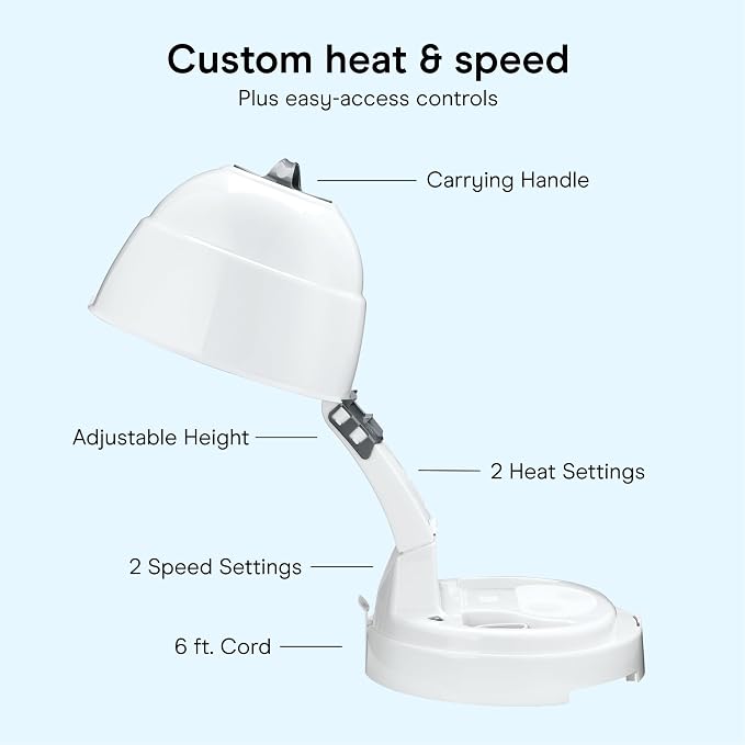 Conair Bonnet Hair Dryer | Hands-Free Drying for Fine, Medium, Thick, Curly, and Textured Hair, White, HH320L