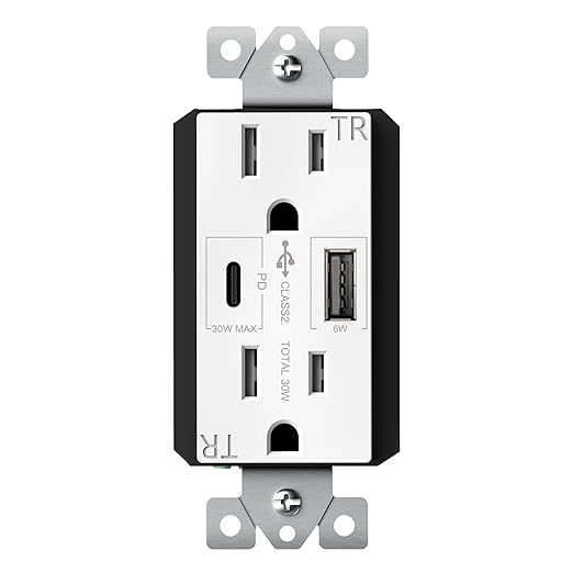 TOPGREENER USB Outlet, USB Type C Wall Outlet with 36W 𝐏𝐨𝐰𝐞𝐫 𝐃𝐞𝐥𝐢𝐯𝐞𝐫𝐲, 15A Duplex Tamper-Resistant Receptacle, USB C Outlet for Smartphones, Tablets, Laptops, TU215PD30AC-W, White