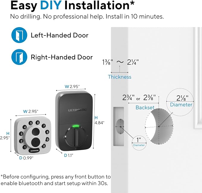 ULTRALOQ Bolt SE Smart Lock, Built-in Wi-Fi, Matter Over Thread, Works with Apple Home, Alexa, Google, 7-in-1 Keyless Entry Deadbolt with Fingerprint ID, App, Code, Remote Control, Gray