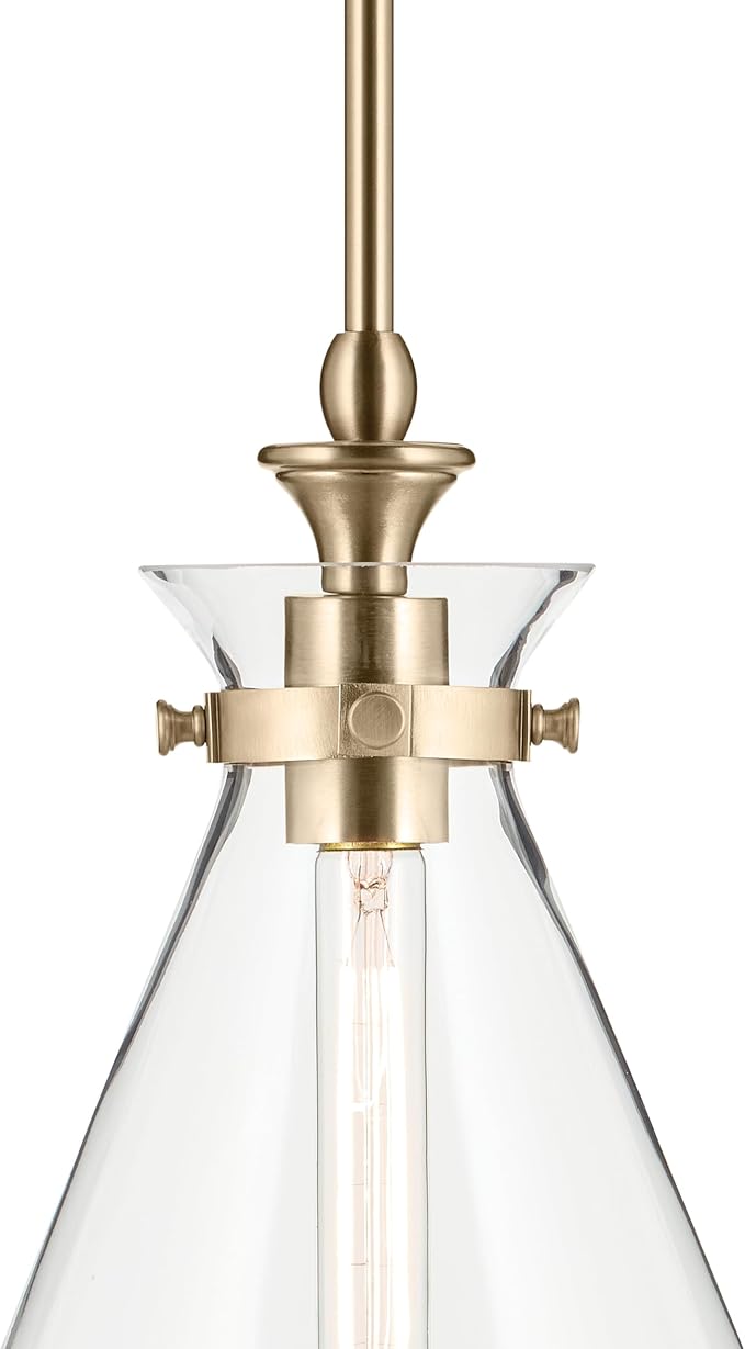 Kichler Laria 1-Light Pendant Light Fixture, Traditional Kitchen Island Hanging Light with Clear Glass in Champagne Bronze, Sloped Ceiling Compatible (14.5" x 10.5"), 52774CPZCLR