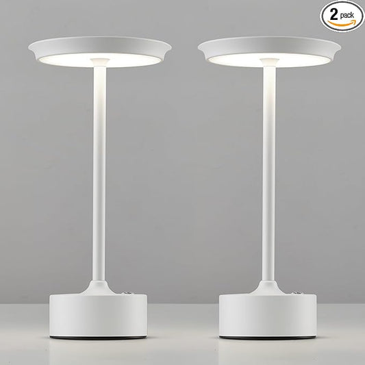 PUSU Rechargeable Table Lamps Set of 2, White Cordless LED 4000mAh Battery Desk Lamp, Stepless Dimming & 3 Color 2700K-6000K, Portable Lamp for Bedroom, Living Room, Restaurant, Outdoor, Night Light