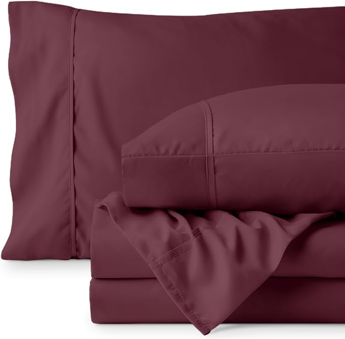 Bare Home Twin XL Sheet Set - 1800 Ultra-Soft Microfiber Twin Extra Long Bed Sheets - Double Brushed - Deep Pockets - Easy Fit - 3 Piece Set - Bedding Sheets & Pillowcases (Twin XL, Burgundy)