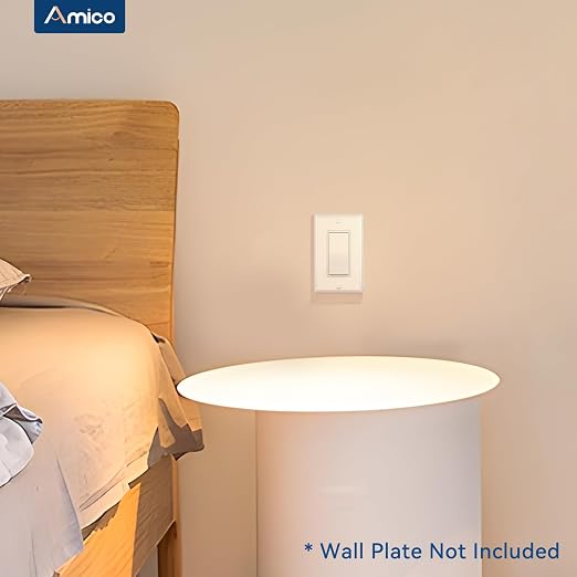 Amico 1 Pack Single Pole Light Switch, UL Listed, 15A 120/277V, On/Off Rocker Paddle Interrupter Wall Switch, Grounding Screw, Suitable for Home and Business, No Wall Plate Included, White