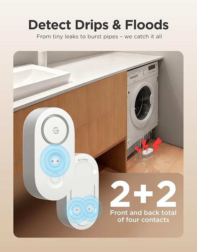 GoveeLife Upgraded Smart Water Leak Detector 1s with 1804 ft Ultra-Long Range, WiFi Water Sensor with SMS/Email/APP Push and Sound Alarm, 5-Year Battery Life, Suit for Home, Basement, Kitchen, 2 Pack